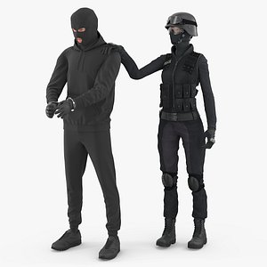 Robber in Handcuffs with SWAT Officer