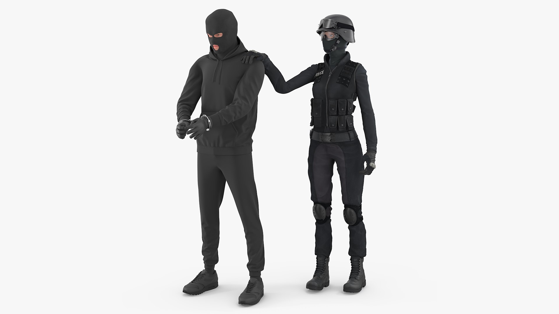Robber in Handcuffs with SWAT Officer 3D model preview