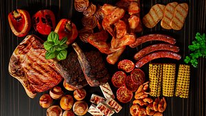 Big set of grilled BBQ food