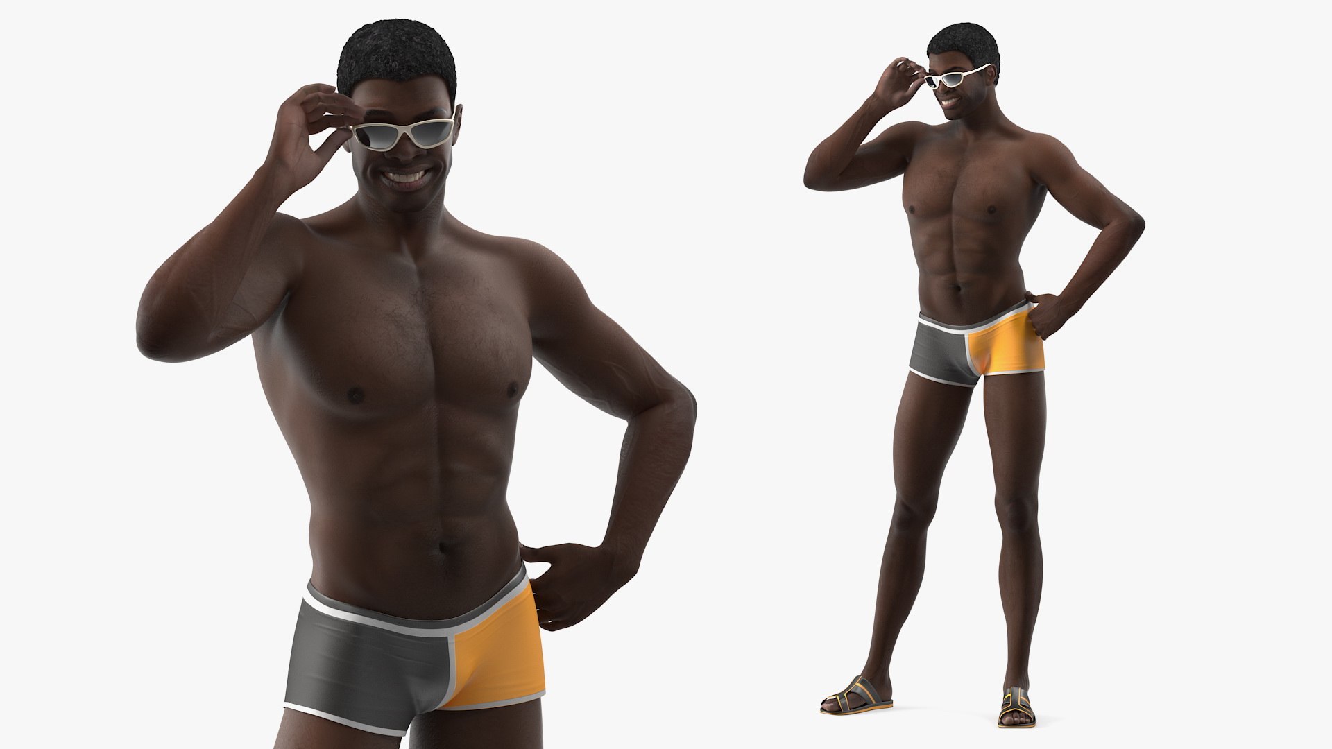 Afro American Man in Swimwear 3D model preview