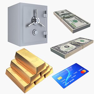 money gold safe bills 3D model