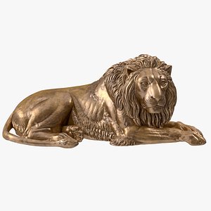 Lying Lion Bronze Statue 3D