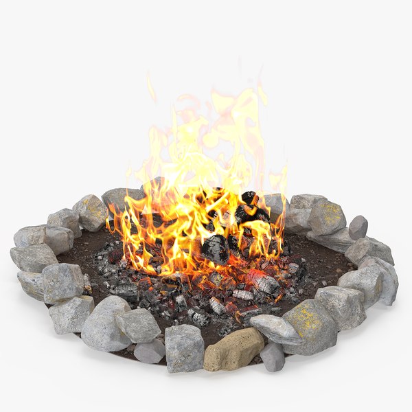 Campfire Pit with Bonfire Burning 3D
