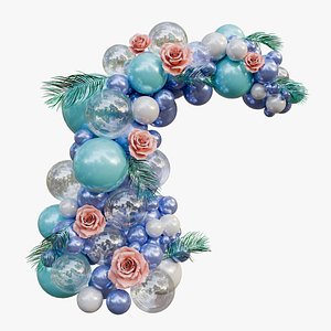 Blue aluminum film birthday balloon arch 3D model