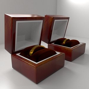 couple gold ring wood box 3D