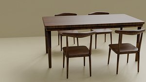 3D model Mid-Century Modern Dining Table Set with 4 Chairs