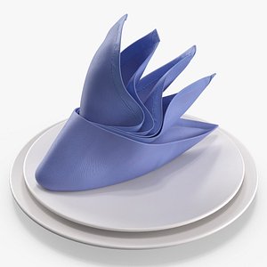 Napkin Folding Flower on Plate Blue