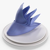 Napkin Folding Flower on Plate Blue