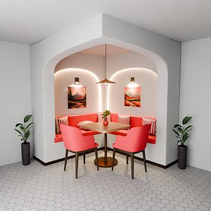3D Modern Cafe Booth Seating Interior