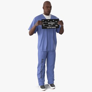 Black Inmate in Blue Uniform with Mugshot Board 3D model