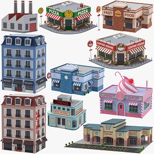 Low Poly Buildings Collection 08 3D model