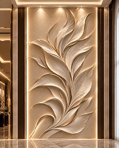Modern Organic Leaves Decor Bas Relief Mural STL CNC 93