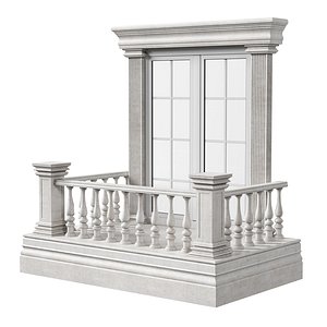 3D Classical Window Balcony with Marble Baluster Detailing - Facade Element model