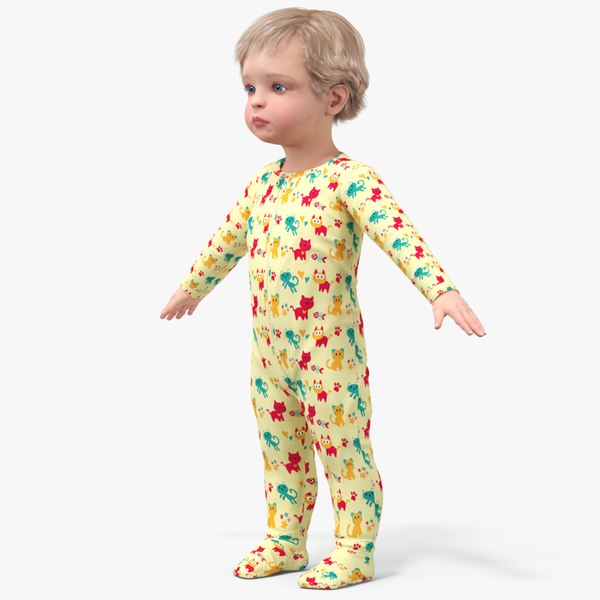 3D Toddler Aged 1 Year in Pajamas A-Pose model