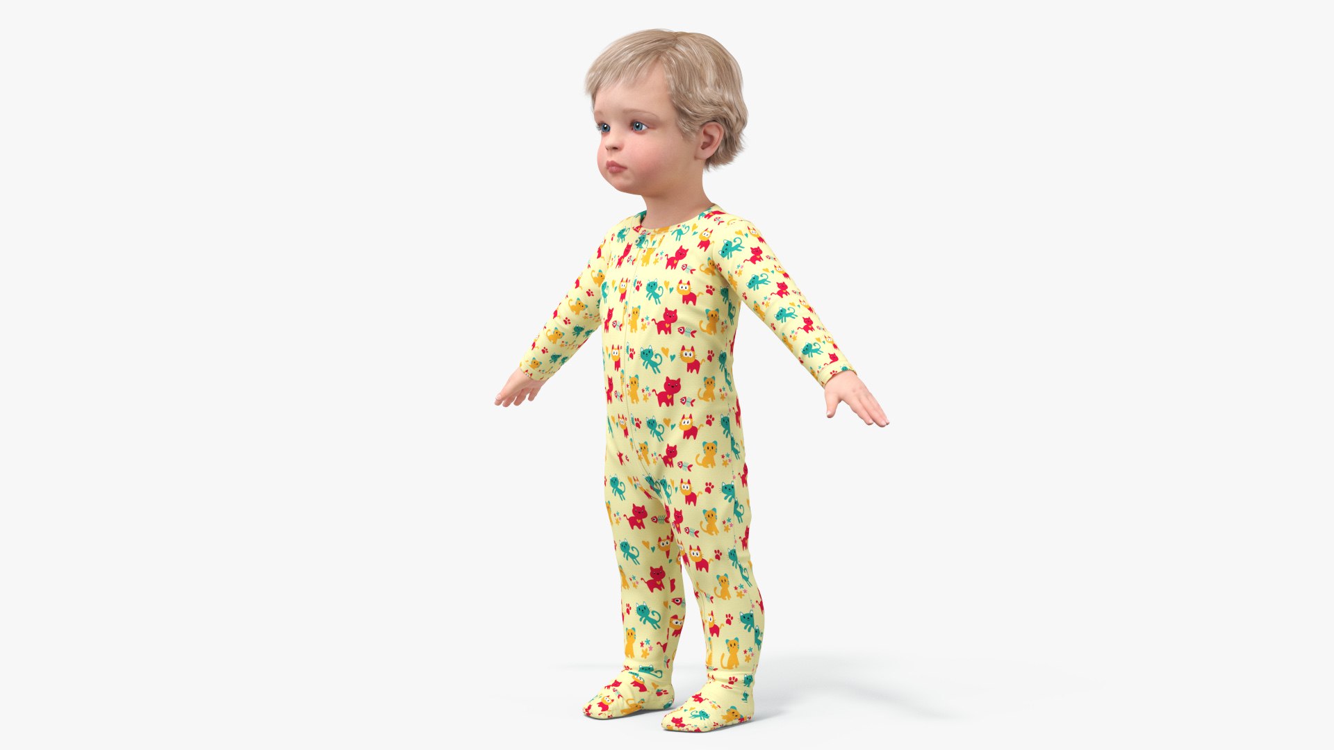 Toddler Aged 1 Year in Pajamas A-Pose 3D model preview