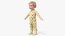 Toddler Aged 1 Year in Pajamas A-Pose