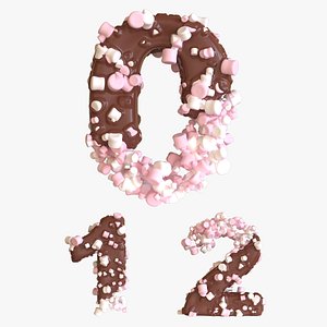 3D Marshmallows with Chocolate Alphabet - NUMBER - ModelGraphics