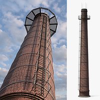 Old Industrial Brick Chimney with Staircase Game Ready