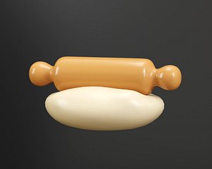 3D model Cartoon Rolling Pin with dough