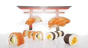Salmon mix sushi realistic rolls model