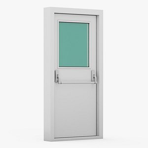 3D Grey Fire Exit Door Single with Panic Bar model
