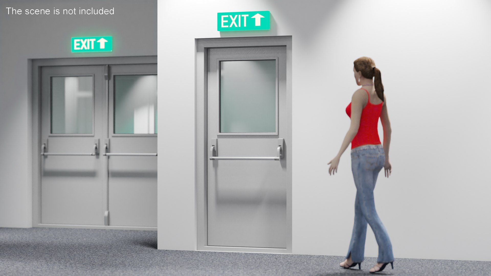 3D Grey Fire Exit Door Single with Panic Bar model - TurboSquid 2054548