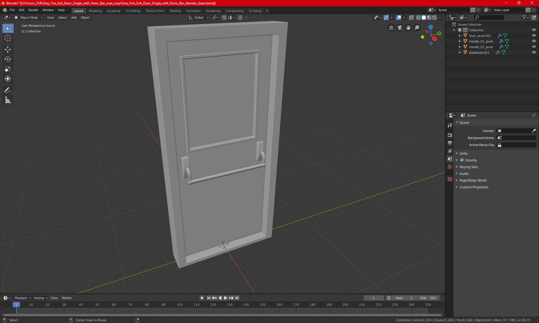 3D Grey Fire Exit Door Single With Panic Bar Model - TurboSquid 2054548