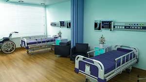 bed hospital room interior 3D model