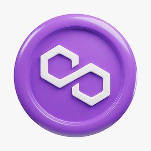 3D Polygon or Matic purple coin model with cartoon style