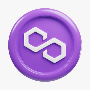 Polygon or Matic purple crypto coin model with cartoon style
