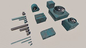 3D Sci-Fi Rooftop Air Conditioning System Kitbash Set