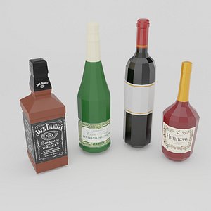 Low poly set of 4 bottles