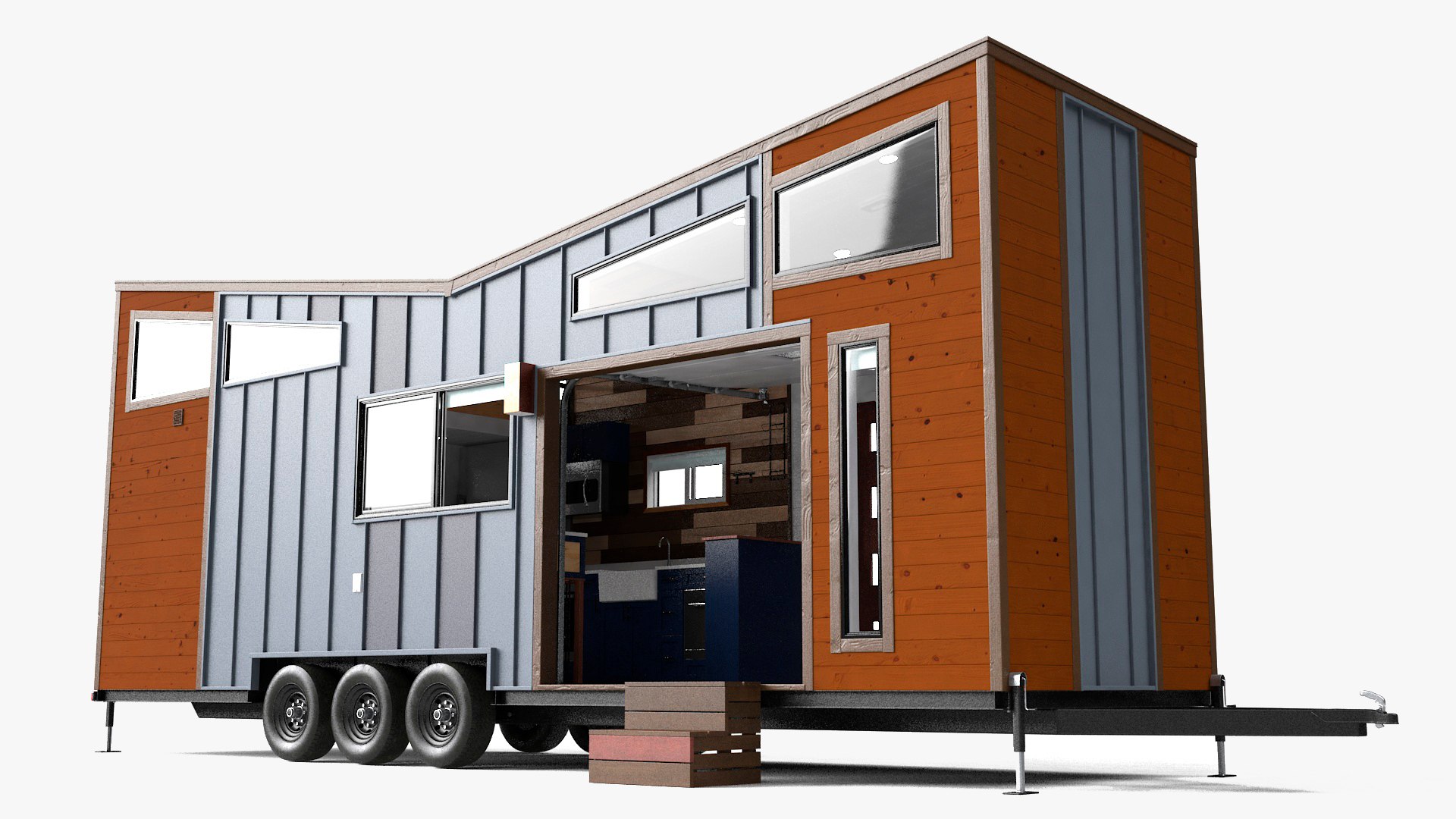 House on Wheels Dark Wood Rigged 3D model preview