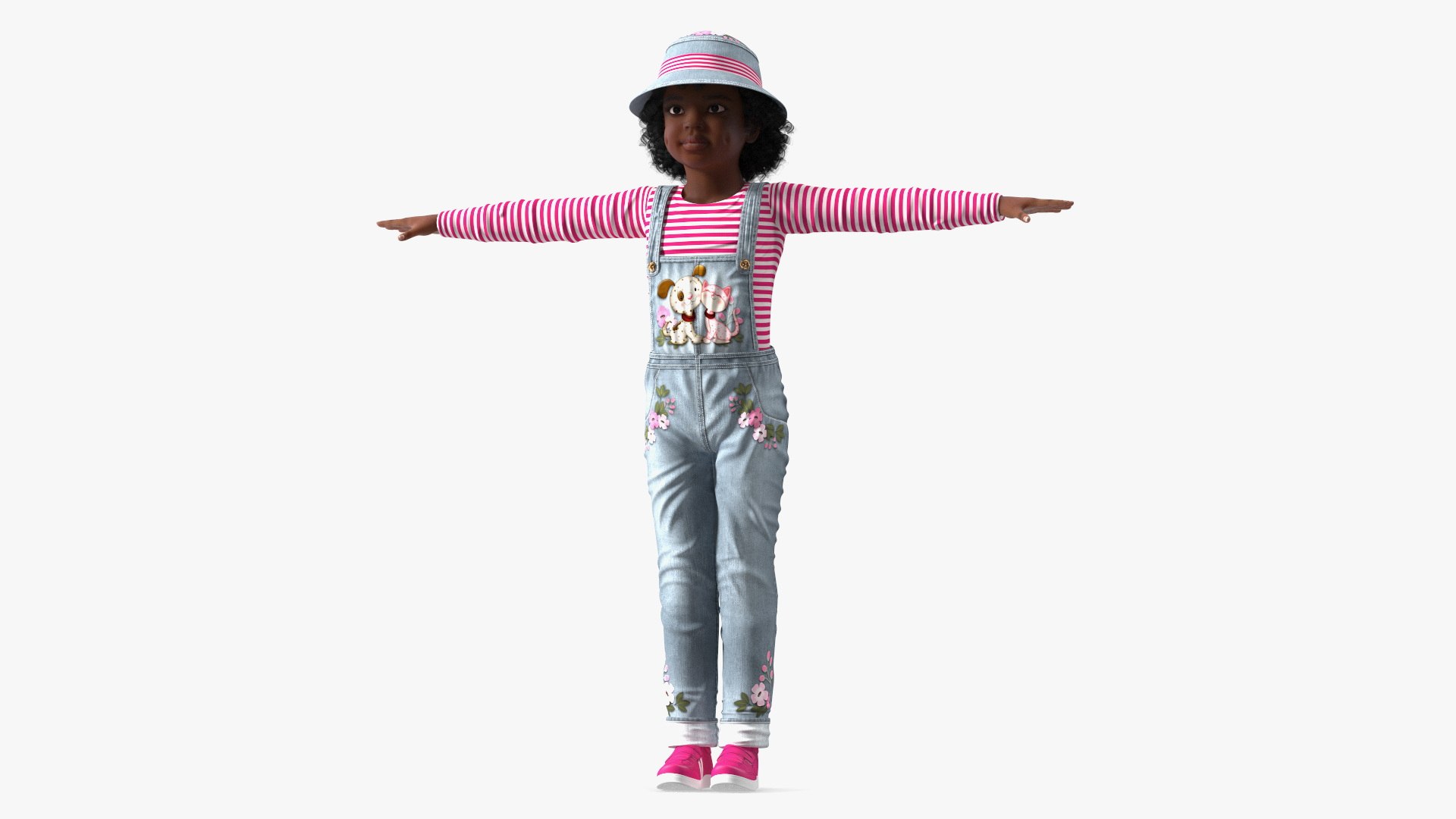 Dressed Street Style Black Girl Child T-Pose 3D model preview