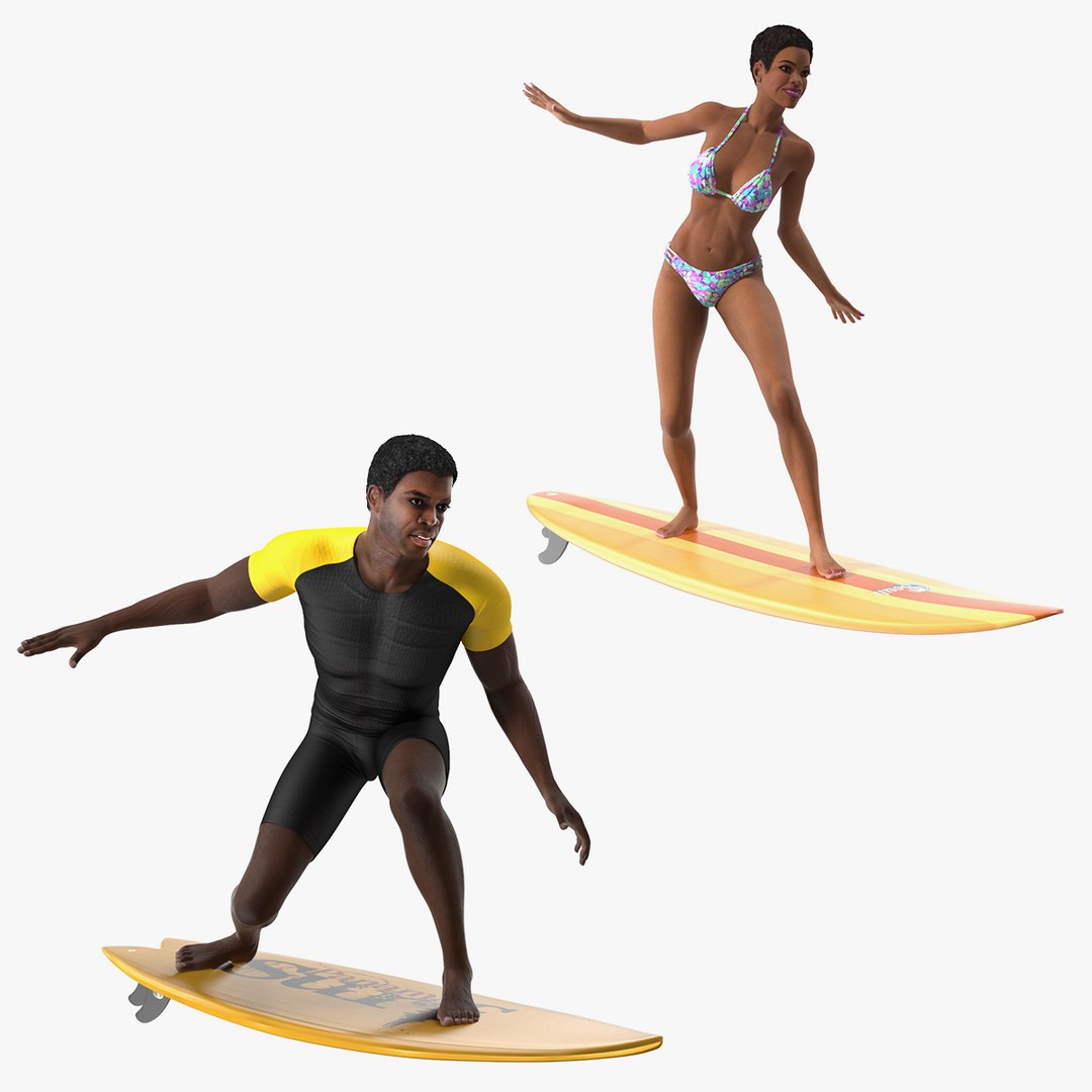 Black Man and Woman On Surfboard Collection 3D model preview