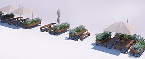 outdoor restaurant seating benches 3D model