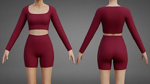 3D Square Neck Crop Top and Yoga Shorts Workout Outfit - Two Piece Sportswear Clothing model