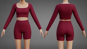 Square Neck Crop Top and Yoga Shorts Workout Outfit - Two Piece Sportswear Clothing