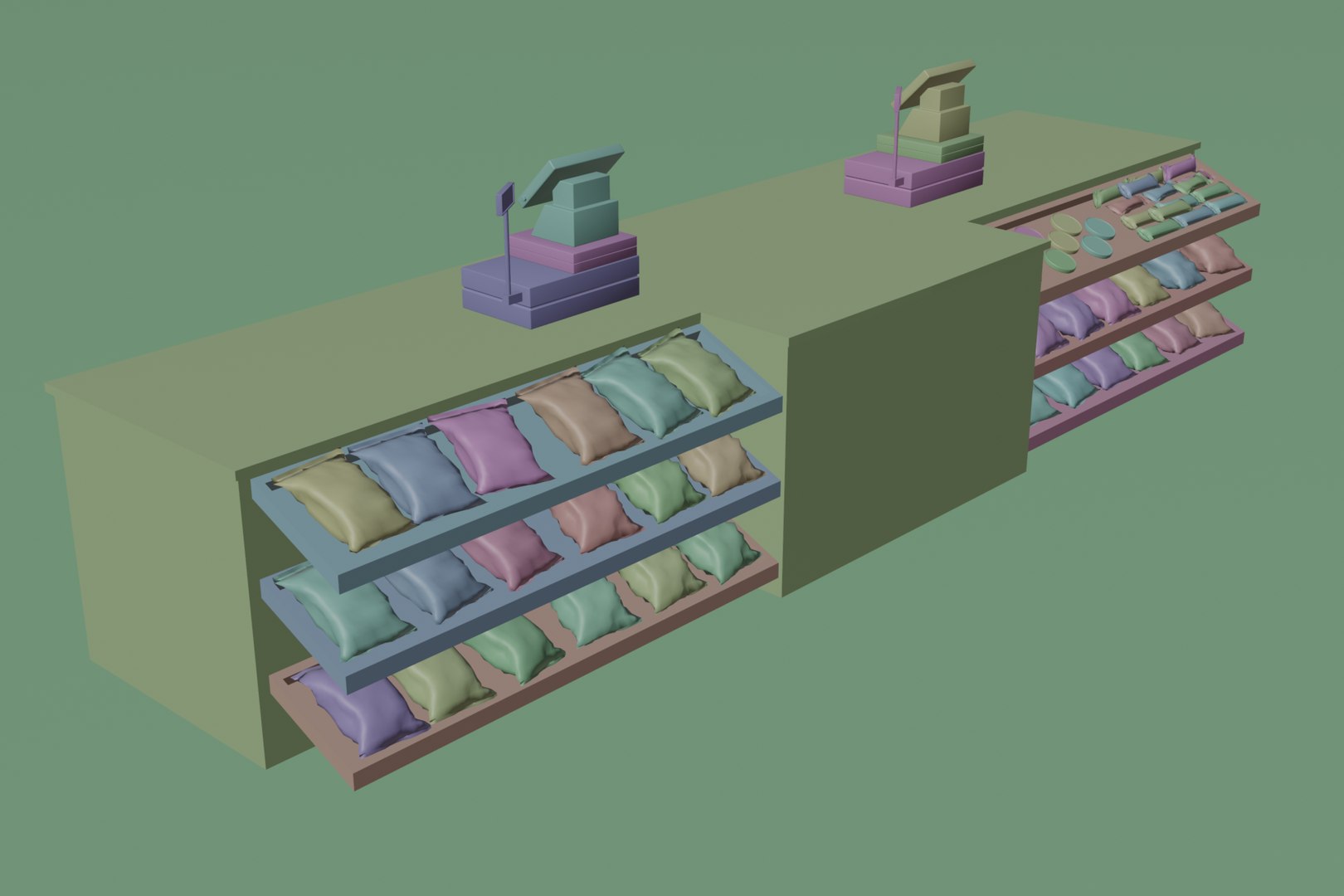 Supermarket Checkout Counter Cashier with food Low-poly 3D model 3D ...