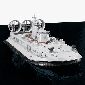 Large Military Hovercraft on Water with Triple Ducted Fans Gray Simplified