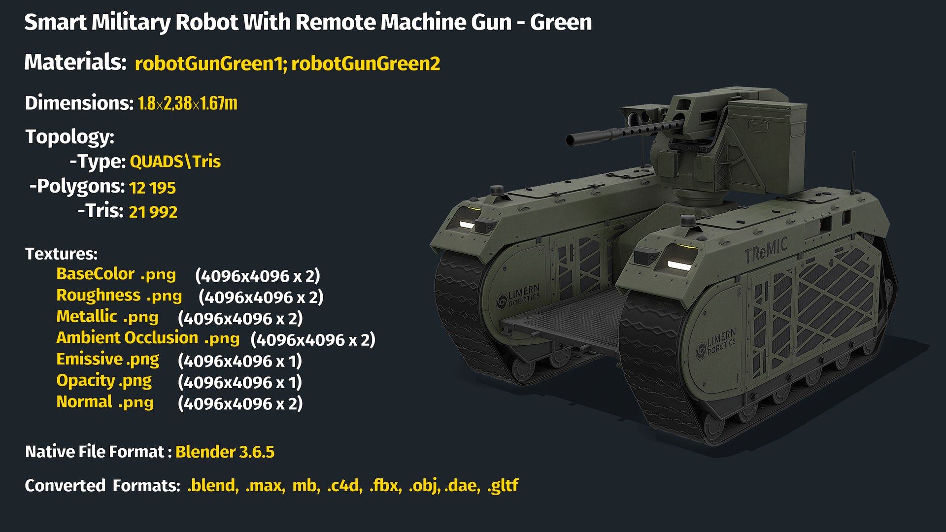 Smart Military Robot With Remote Machine Gun - Green 3D model https://p.turbosquid.com/ts-thumb/AI/8gYTBS/zf/info/png/1703501536/1920x1080/fit_q87/511c3ed806ba5367bc0ad8f3551916b54919bd52/info.jpg