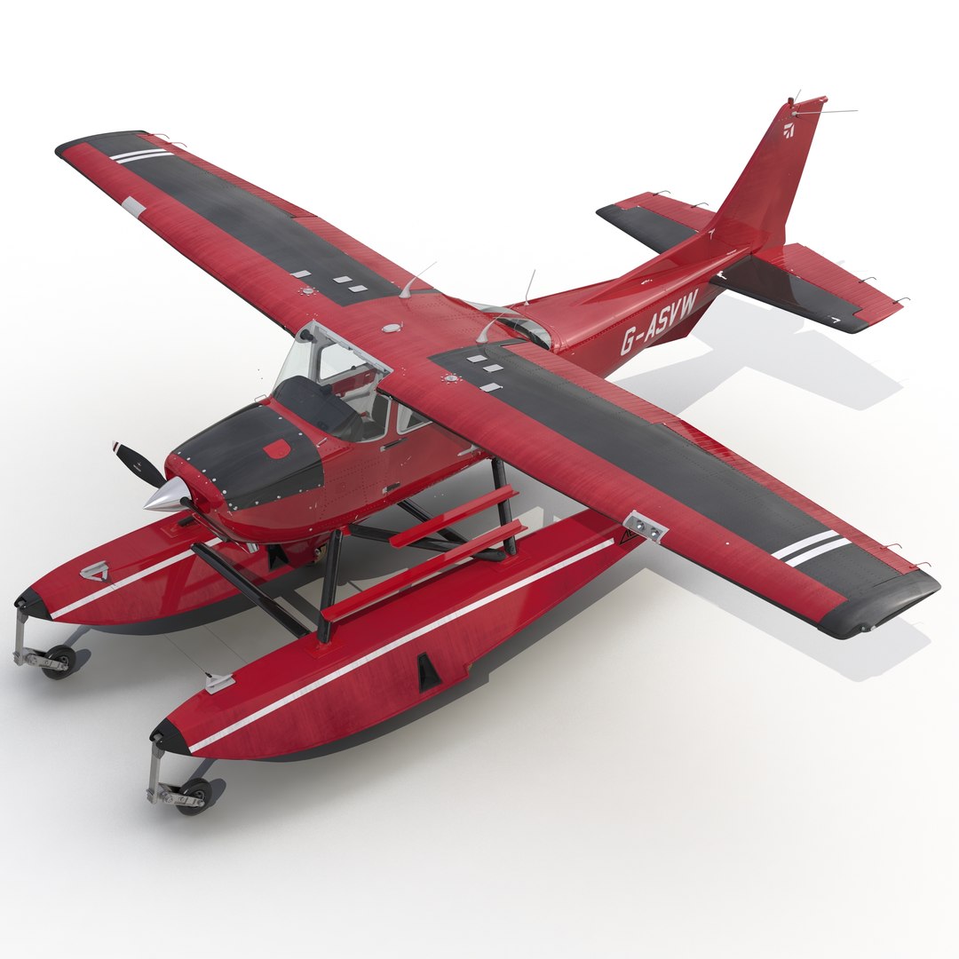 Cessna 172 Red Seaplane 3D Model 3D model preview