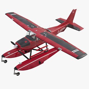 Cessna 172 Red Seaplane 3D Model