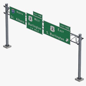 Green Direction Highway Signs 06 Blank and Labeled(1) 3D model
