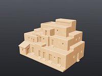 Terraced Adobe Pueblo Building - PBR  Game-Ready LOD
