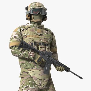 Soldier in Green Tactical Gear with Goggles Standing 3D model