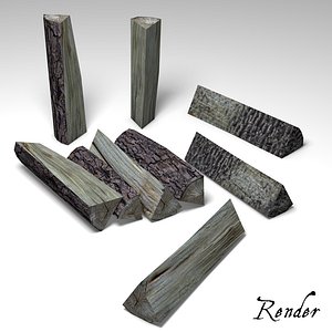 Split Firewood Logs, Low Poly