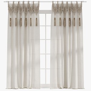 Linen curtains with macrame and tassels 2 3D