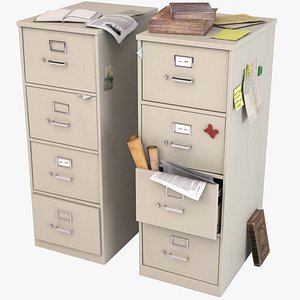 3d model cluttered filing cabinet