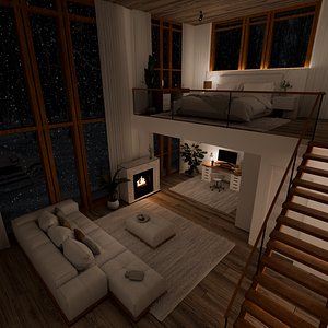 Winter House Blender Scene - NIGHT 3D